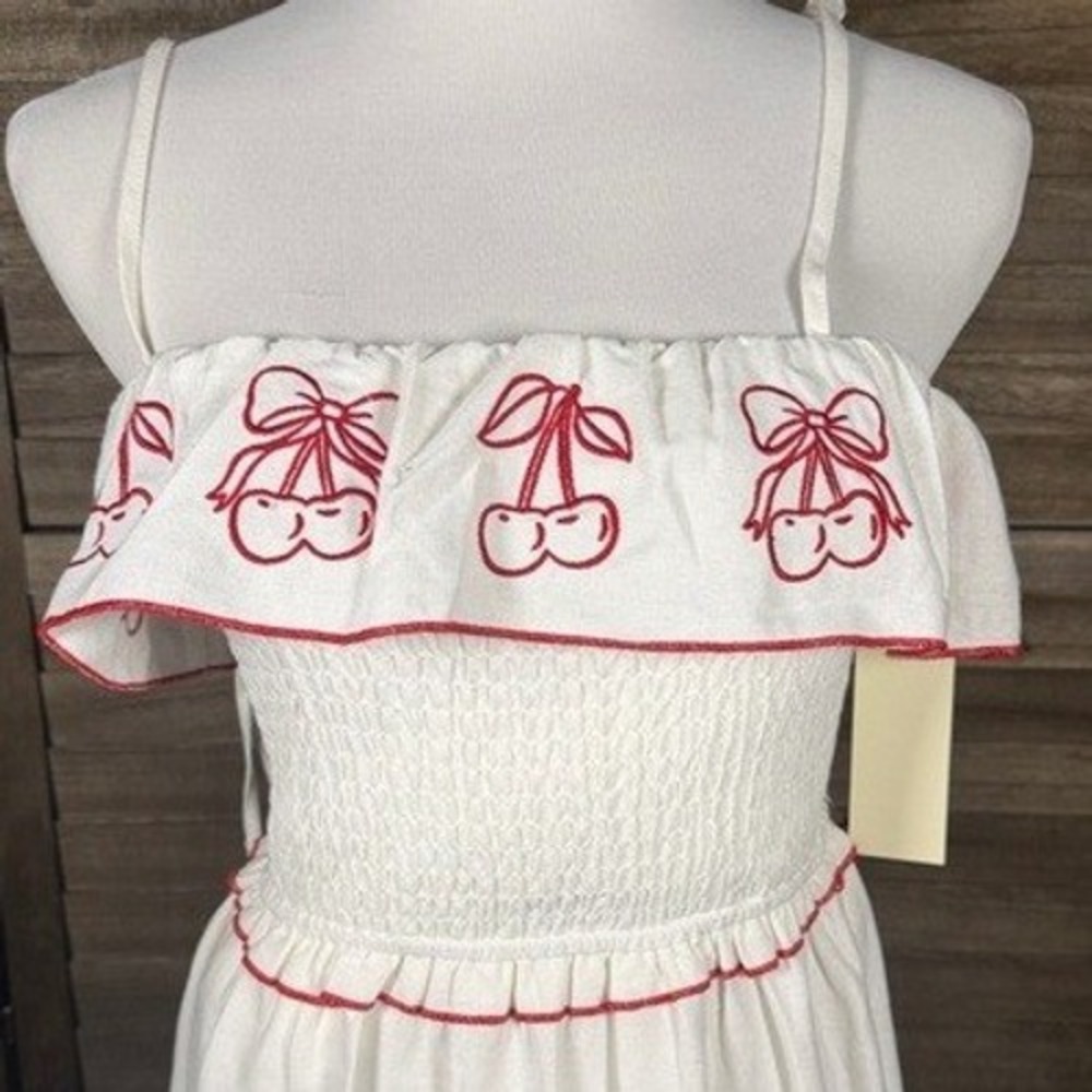 Thirty/Thirty L/A Cherry Embroidered Smocked Maxi Dress White Red XS NEW - Picture 3 of 10